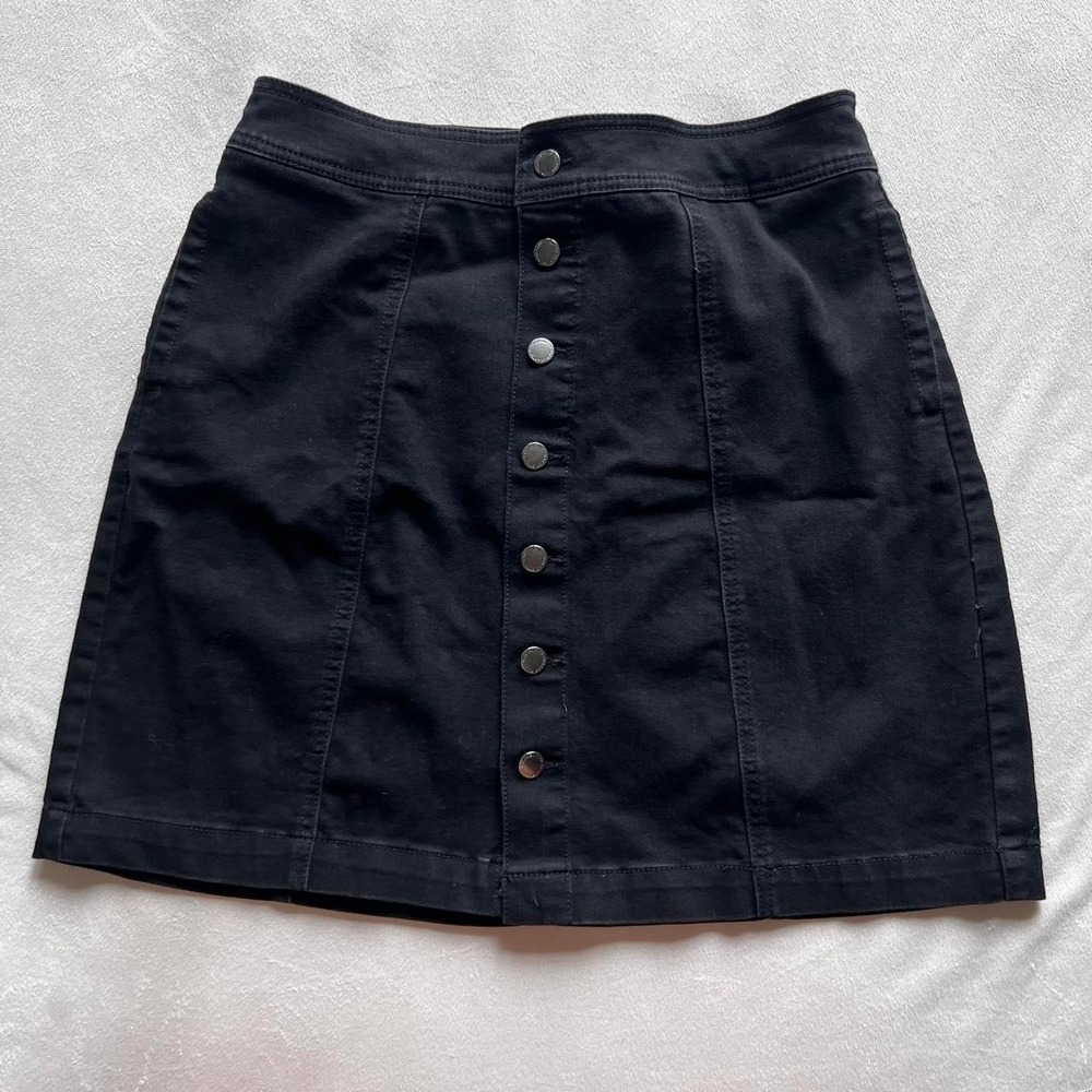 Charter Club Black Denim Button Up Mini Skirt Halloween Whimsigoth Alternative